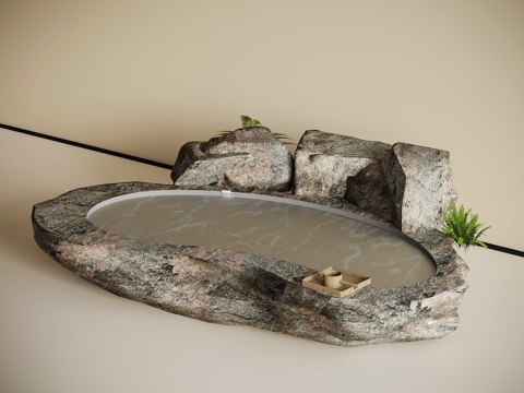现代景观石头 石头水池su模型