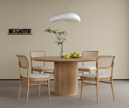 现代餐桌椅组合 圆形餐桌 餐椅 餐厅吊灯su模型