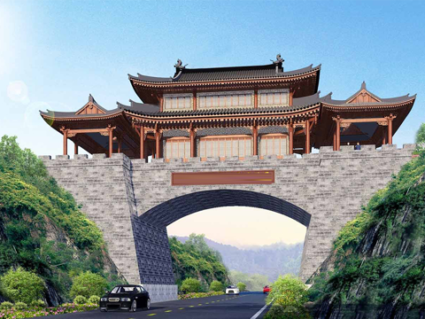 中式古建筑城门 古建城楼su模型