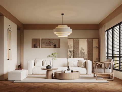 新中式客厅 宋氏风客厅 沙发茶几组合su模型