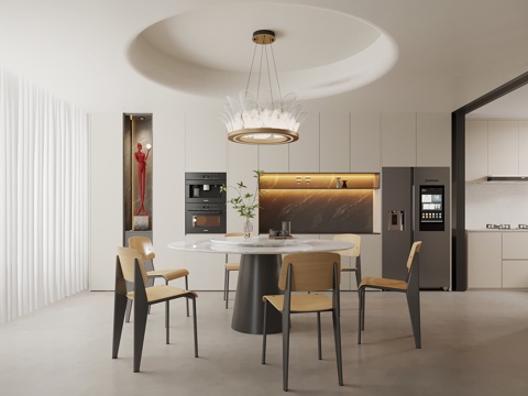  现代餐厅 餐桌椅 酒柜3d模型 