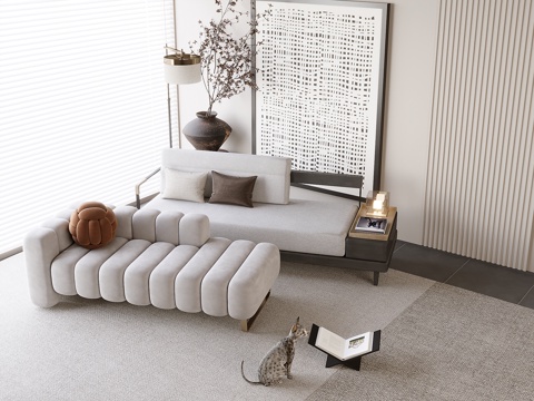 贵妃椅白色贵妃椅组合贵妃椅云朵沙发极简沙发现代沙发皮质贵妃椅su模型