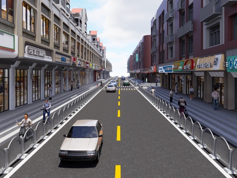  现代商业街 步行美食街 店铺门头 沿街商业街 小吃美食街3d模型 