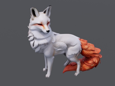 白狐狸装饰摆件su模型