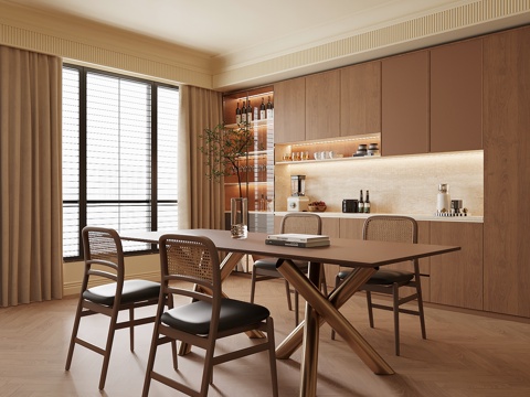  中古风餐厅 酒柜 餐桌椅组合3d模型 