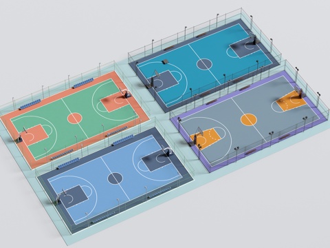 现代户外球场 篮球场 户外篮球场 现代篮球场 其他球场su模型