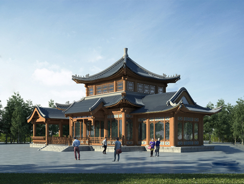 中式古建筑 古楼 木质su模型