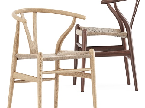 现代单椅组合 餐椅 休闲椅 Y型椅  木椅 编织椅 侘寂风su模型