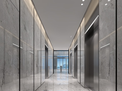  现代电梯厅 公司电梯厅 办公电梯厅3d模型 
