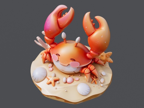 沙滩上的大螃蟹海星贝壳su模型