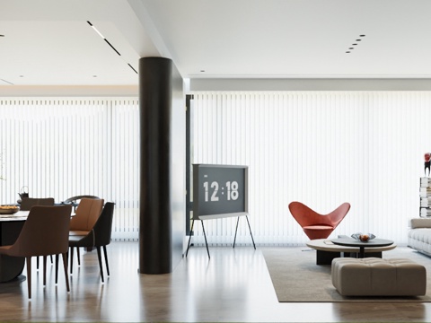  意式客餐厅 意式极简客餐厅 意式餐桌椅 黑白灰客餐厅3d模型 