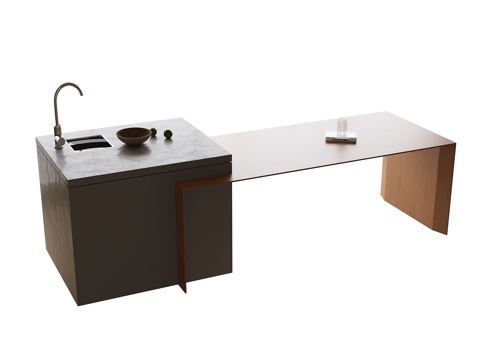 现代岛台餐桌su模型