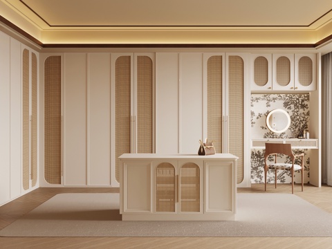 法式奶油风衣帽间su模型