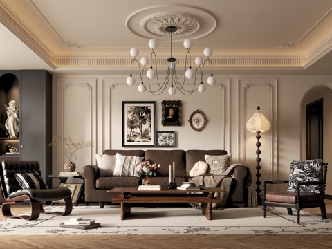 法式中古风客厅SU模型su模型