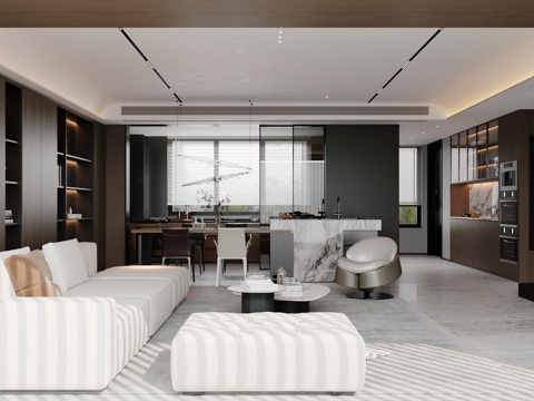 现代意式客餐厅 高级灰客餐厅 横厅客餐厅 轻奢意式客餐厅su模型