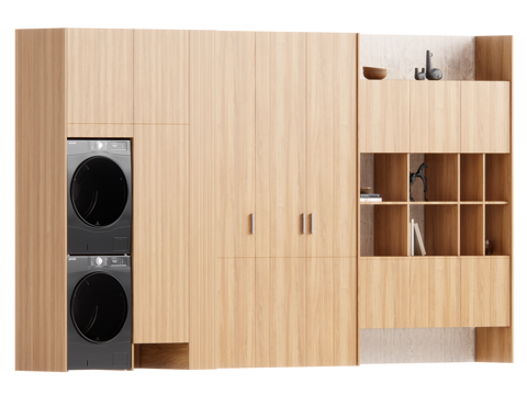 现代原木风书柜 洗衣机柜su模型