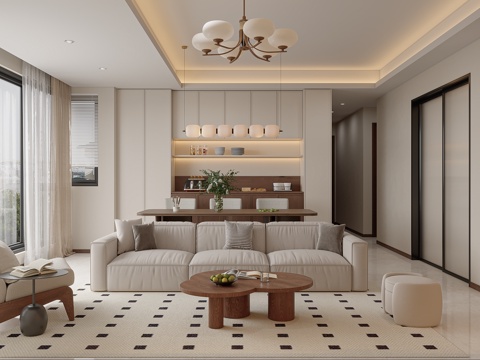  奶油中古风客餐厅3d模型 