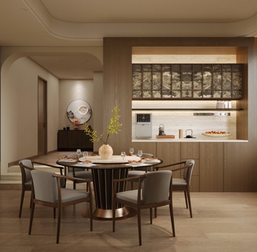  新中式餐厅 中式餐厅 宋式美学餐厅 中古风餐厅 开放式餐厅3d模型 