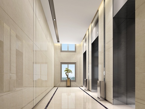  现代电梯厅 公司电梯厅 办公电梯厅 住宅电梯厅3d模型 