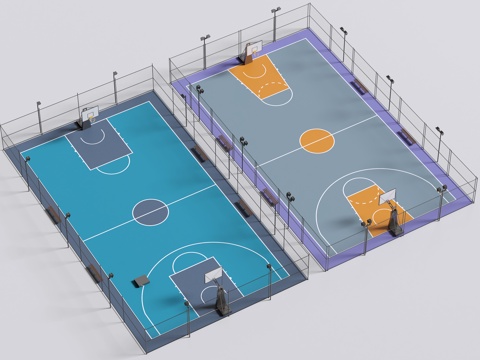 现代户外球场 篮球场 户外篮球场 现代篮球场 其他球场su模型