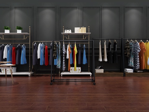  工业风现代铁艺衣架衣服 现代衣架 铁艺衣架 展示台工业风3d模型 