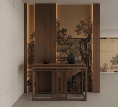 新中式玄关 宋氏风入户端景台su模型
