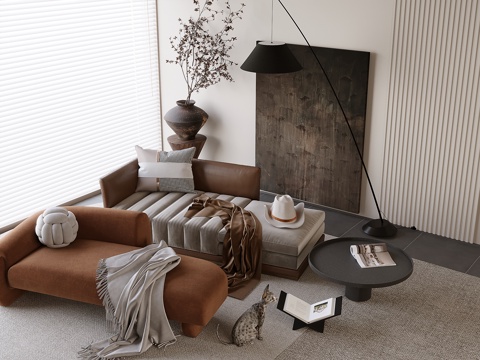 贵妃椅白色贵妃椅组合贵妃椅云朵沙发极简沙发现代沙发皮质贵妃椅su模型