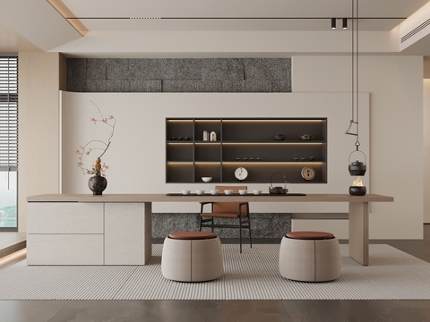 现代茶室 茶桌椅 茶柜su模型