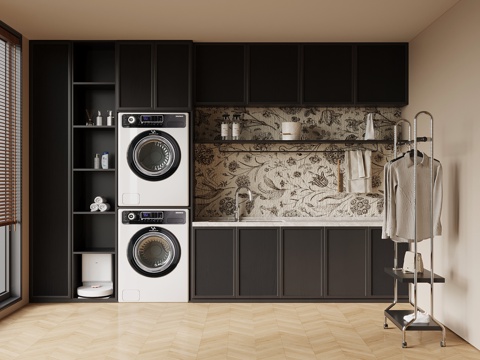 法式洗衣机柜 晾衣架 洗衣机su模型