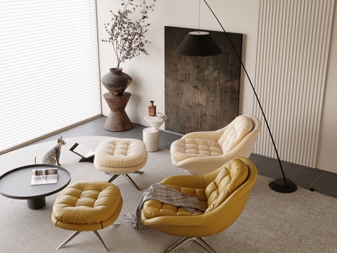 贵妃椅白色贵妃椅组合贵妃椅云朵沙发极简沙发现代沙发皮质贵妃椅su模型