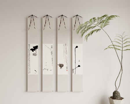 新中式禅意组合挂画su模型