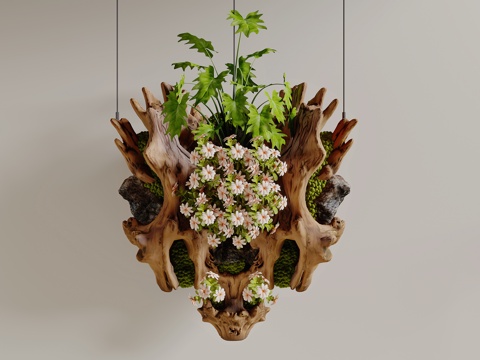 枯木绿植装置 绿植吊饰 枯木 艺术装置su模型