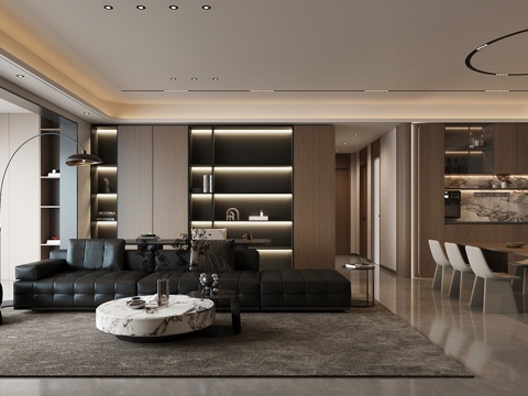  现代意式客餐厅 高级灰客餐厅 横厅客餐厅 轻奢意式客餐厅3d模型 
