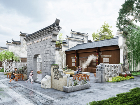 中式村落古镇民房 商业街 农村集市su模型