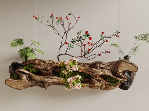 枯木绿植装置 绿植吊饰 枯木 艺术装置 挂件墙饰su模型