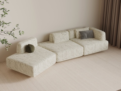 现代中古风多人沙发 休闲沙发su模型