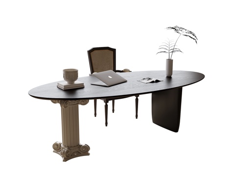 美式书桌椅 书桌 书椅 书桌摆件su模型