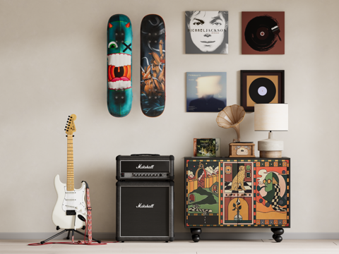 现代装饰柜 音乐器材 音响 电吉他su模型