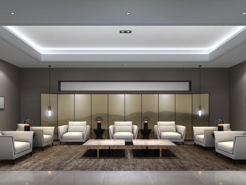  新中式办公接待室3d模型 