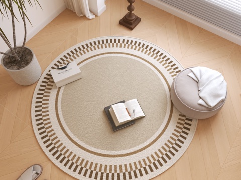 现代圆形地毯 绿植盆栽 书籍摆件su模型