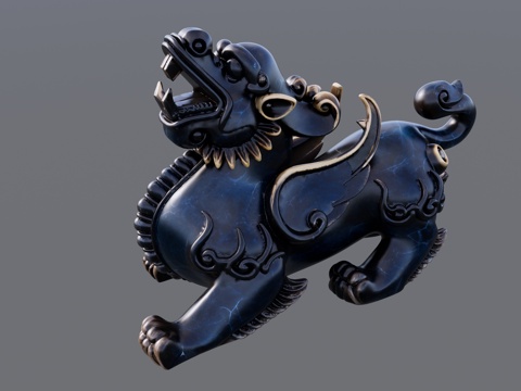 山海经神兽麒麟摆件su模型