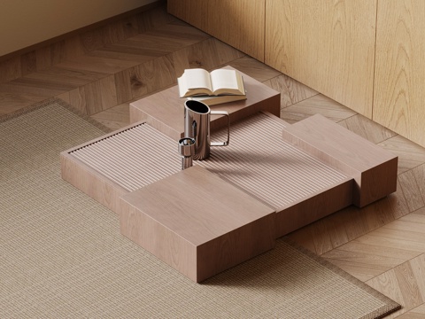 现代中古风茶几 木茶几su模型