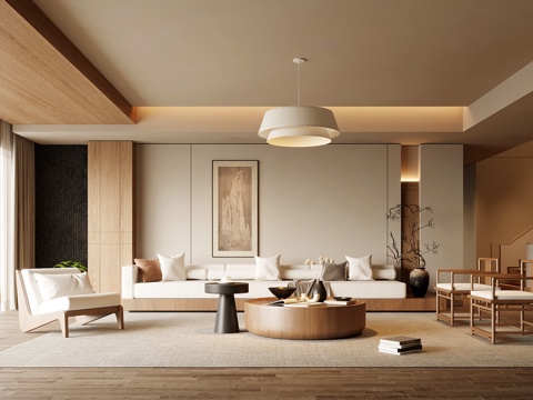 中古风客厅 沙发茶几组合 沙发背景墙su模型