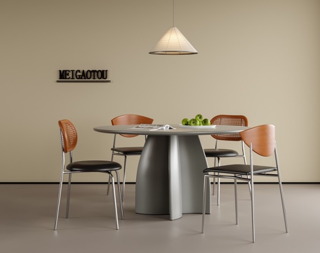 现代餐桌椅 餐椅 圆形餐桌 床头吊灯su模型