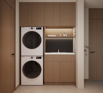 现代洗衣机柜 阳台柜su模型