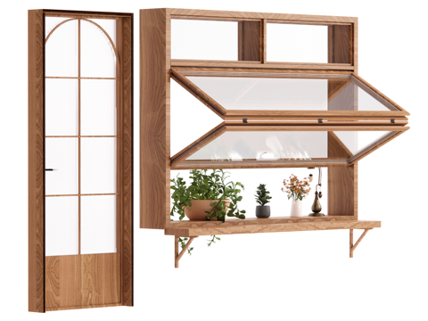 原木风折叠窗su模型