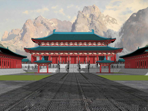 中式城楼古建  古建城楼su模型