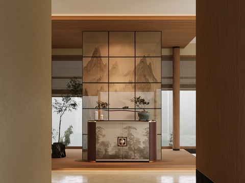 新中式玄关柜 端景柜su模型