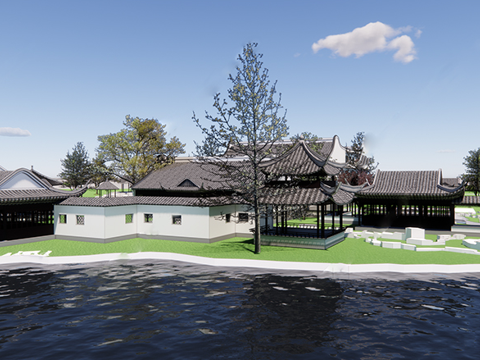 中式古建筑 园林建筑su模型