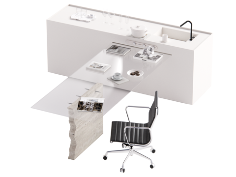 现代中岛台餐桌椅组合su模型